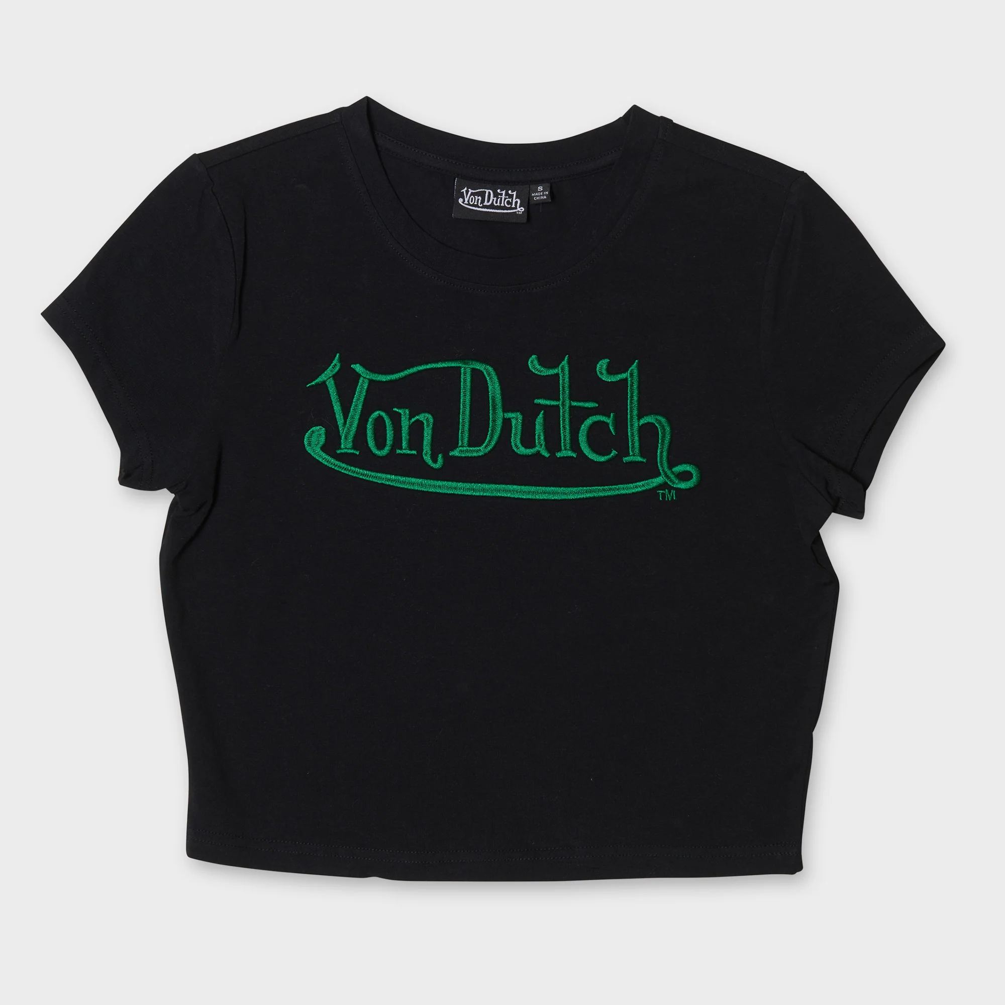 EMBROIDERED CROP BLACK BABY TEE - Image 2