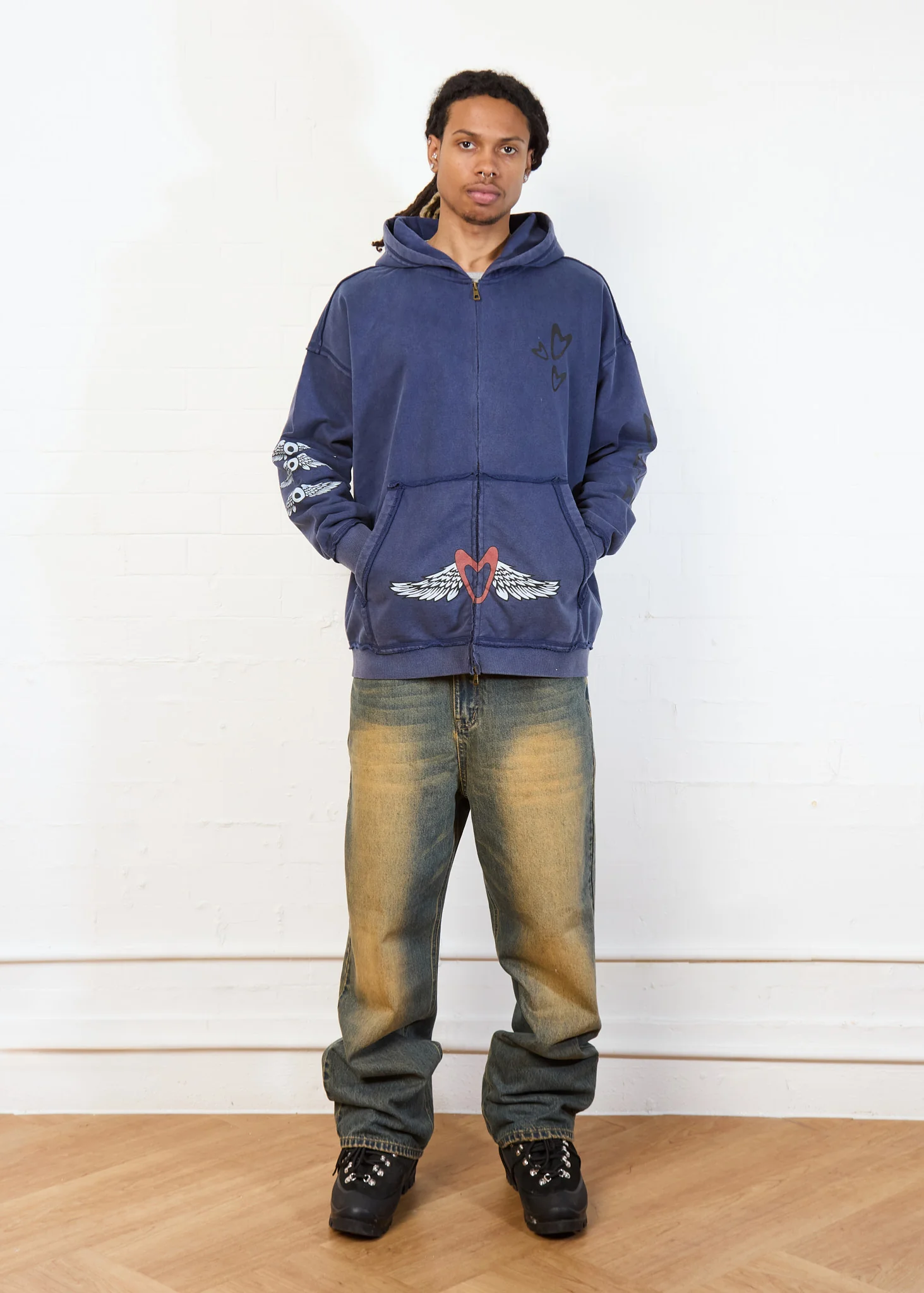 ZIP-UP FACE HOODIE NAVY - Image 8