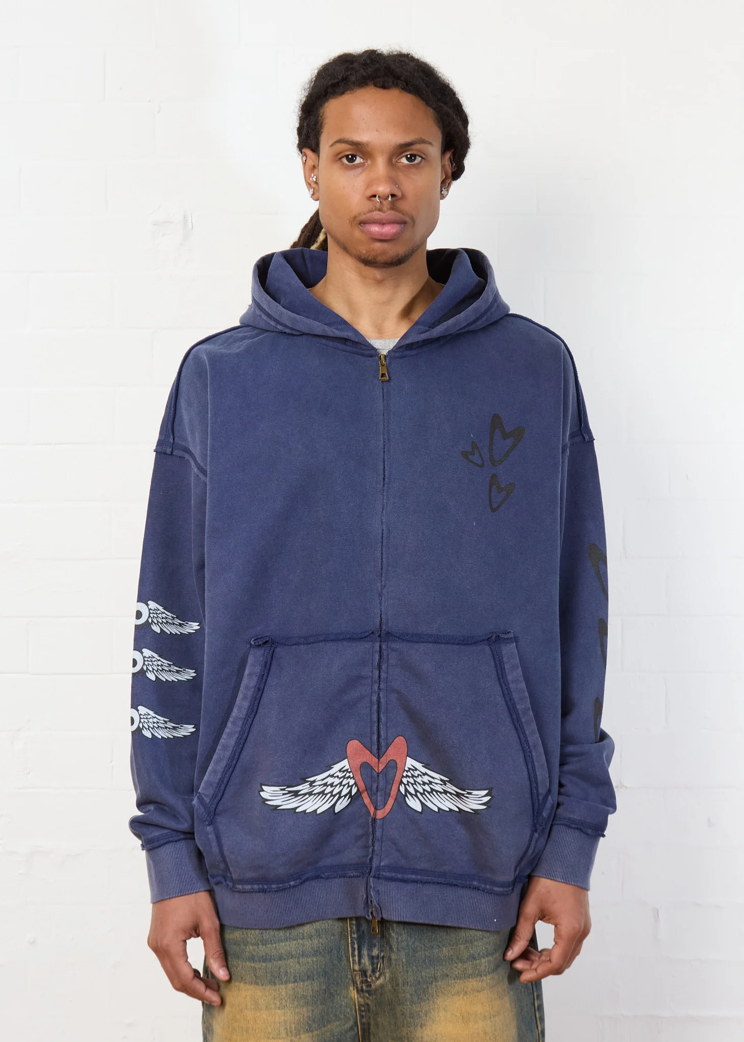 ZIP-UP FACE HOODIE NAVY - Image 9