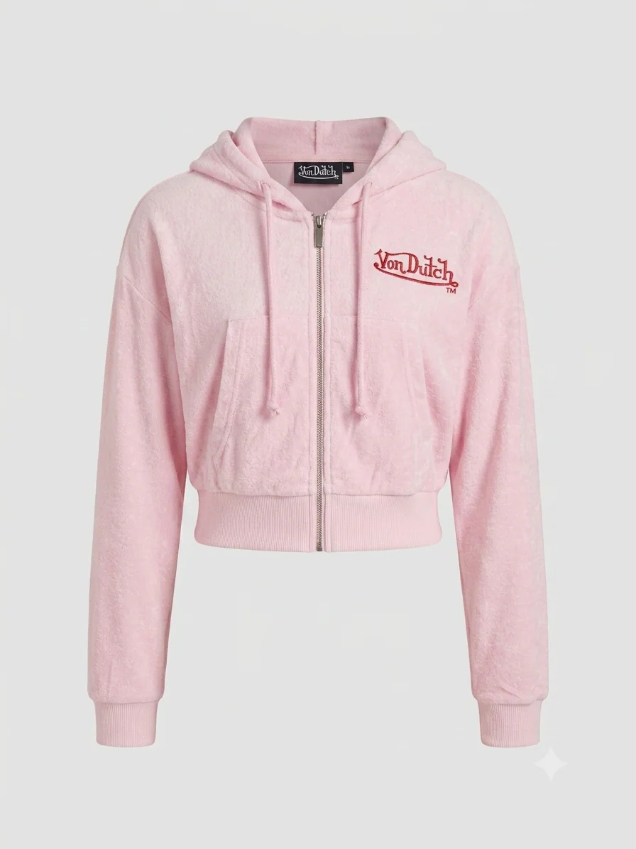 CALIFORNIA VELOUR CROPPED HOODIE (PINK) - Image 3