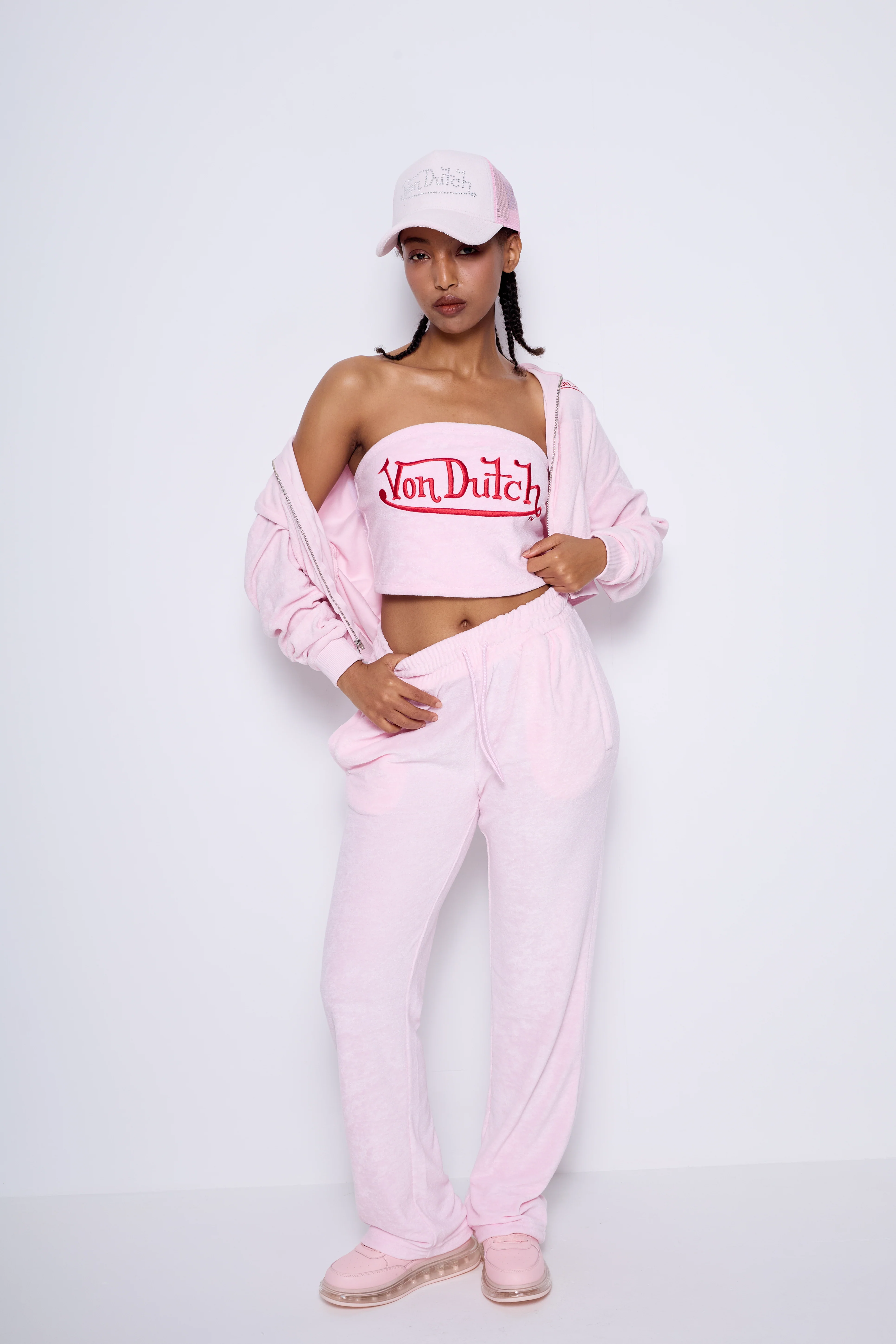 CALIFORNIA VELOUR CROPPED HOODIE (PINK) - Image 4