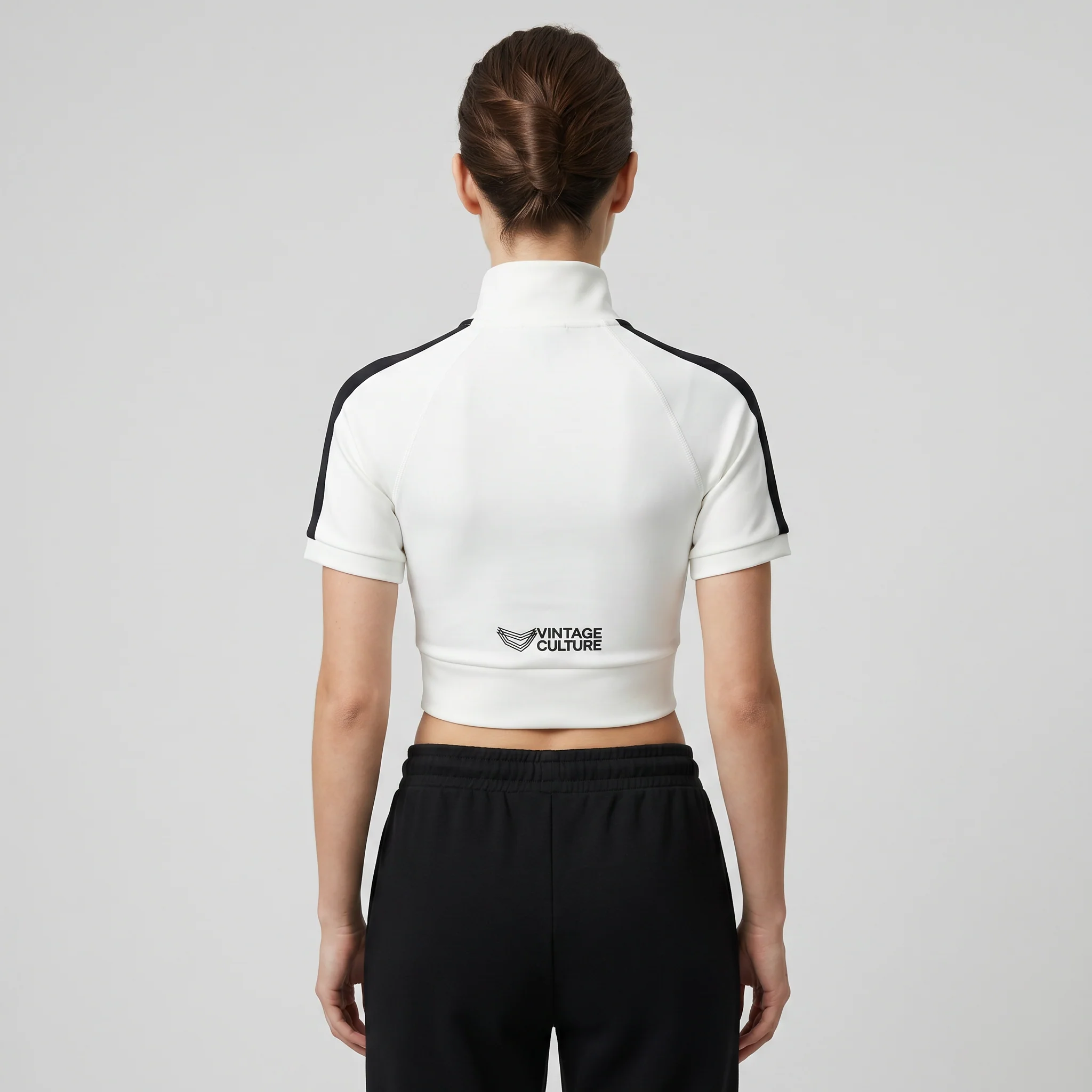 VINTAGE CULTURE X VON DUTCH LOVES HIGH NECK ZIP CROP TOP (WHITE) - Image 4