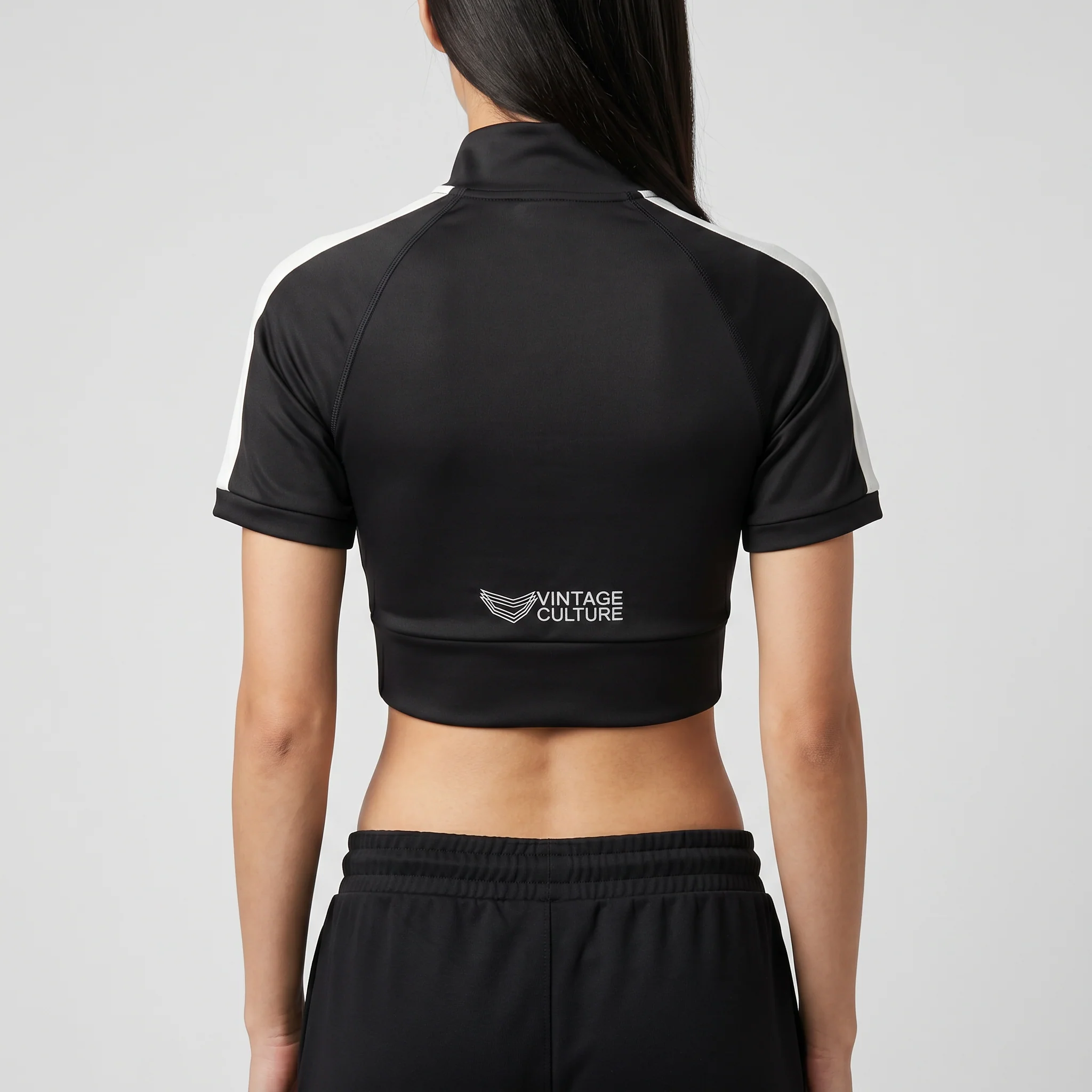 VINTAGE CULTURE X VON DUTCH LOVES HIGH NECK ZIP CROP TOP (BLACK) - Image 4