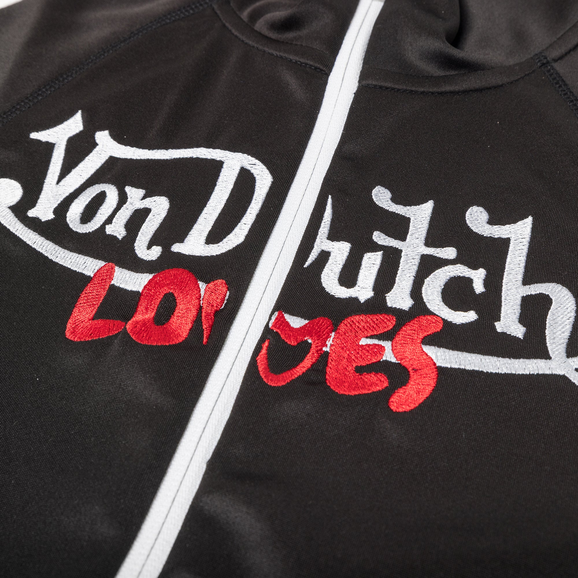 VINTAGE CULTURE X VON DUTCH LOVES HIGH NECK ZIP CROP TOP (BLACK) - Image 5
